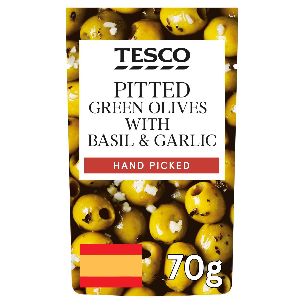 Pitted Green Olives Basil & Garlic