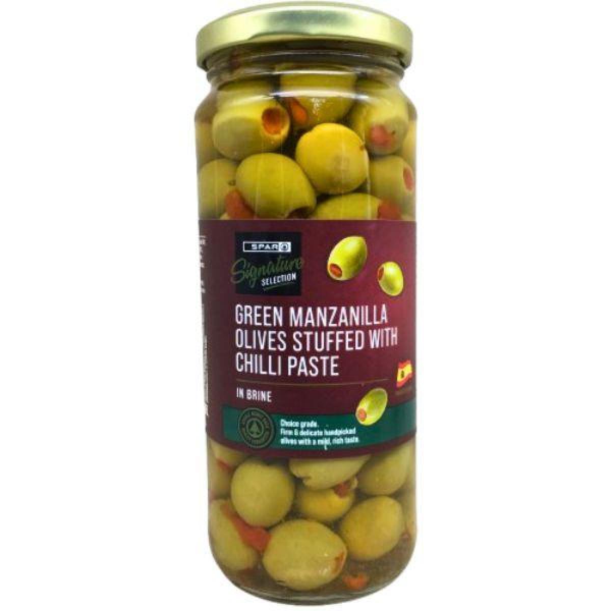 Olives Natural Green Manzanilla Olives Pitted & Stuffed With Hot Chilli Paste