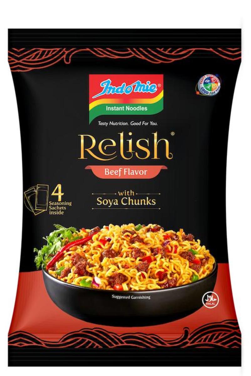 Instant Noodles Relish Beef Flavor With Soya Chunks