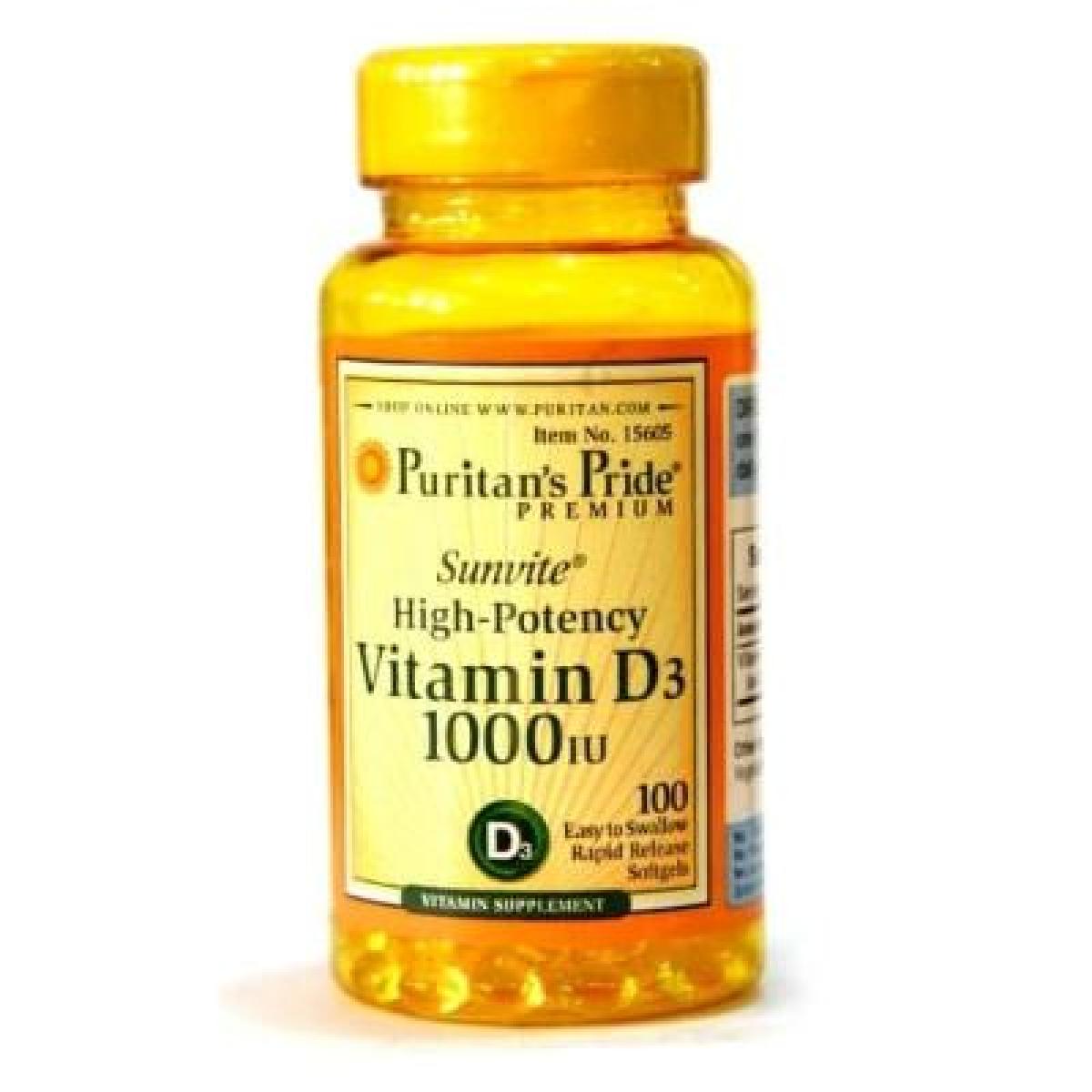 High Potency Vitamin D3 1000 IU 100 Soft Gels