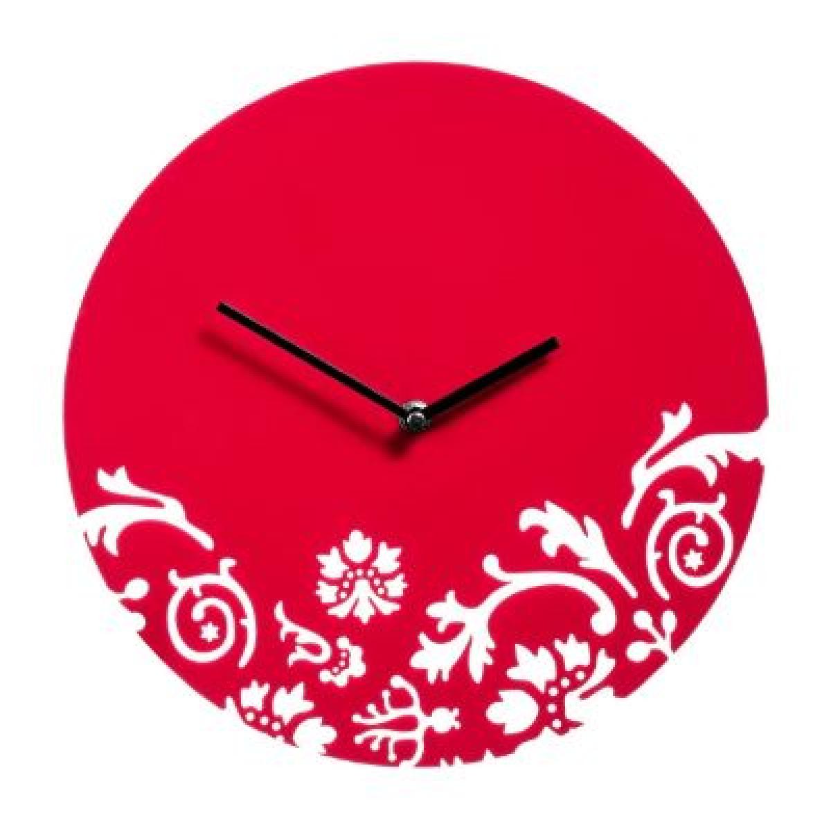 Wall Clock Dia Floral Swirl Acrylic - Red