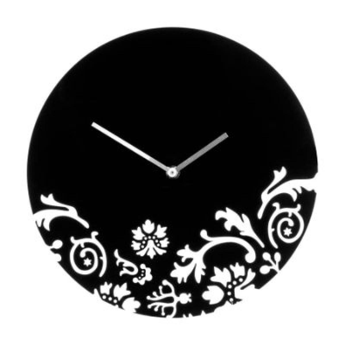 Wall Clock Dia Floral Swirl Acrylic - Black