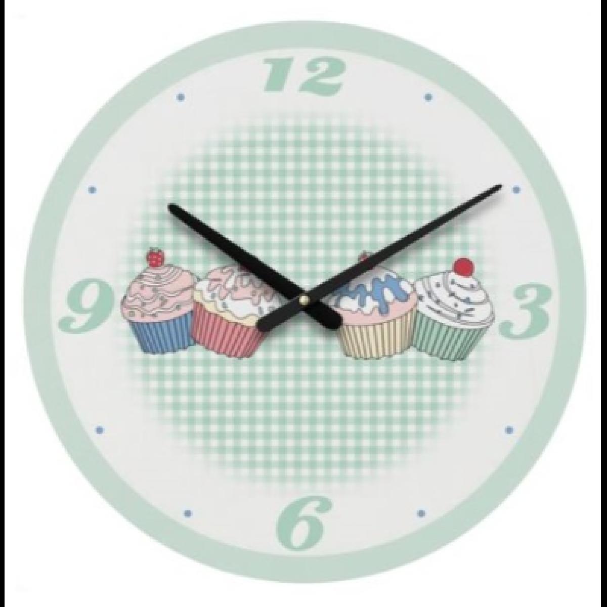 Wall Clock MDF Green Cupcake
