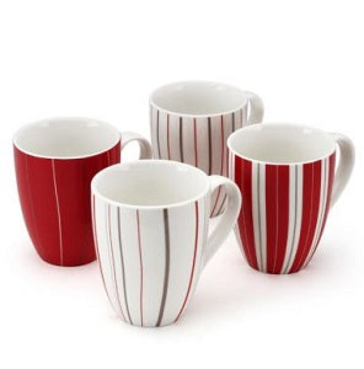 Red Suit Stripe Mugs x4