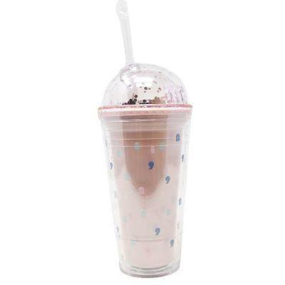 Number Series Double Layered Plastic Bottle With Straw