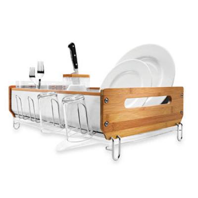 Stainless Steel Dish Rack & Wooden Side