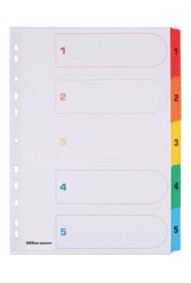 Polypropylene Divider 1-5 Tabs Colored A4