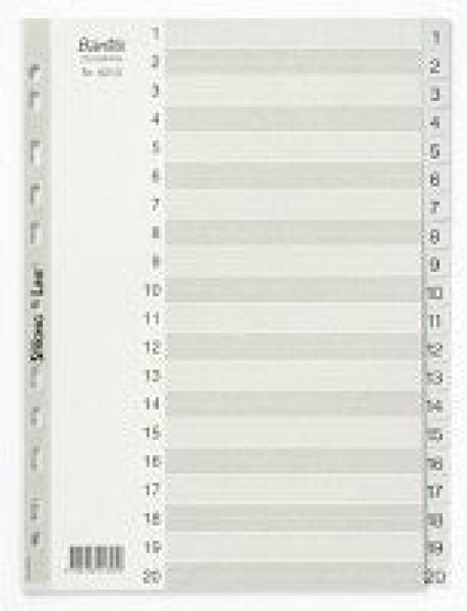 Divider A4 Polypropolene 1-20 Grey