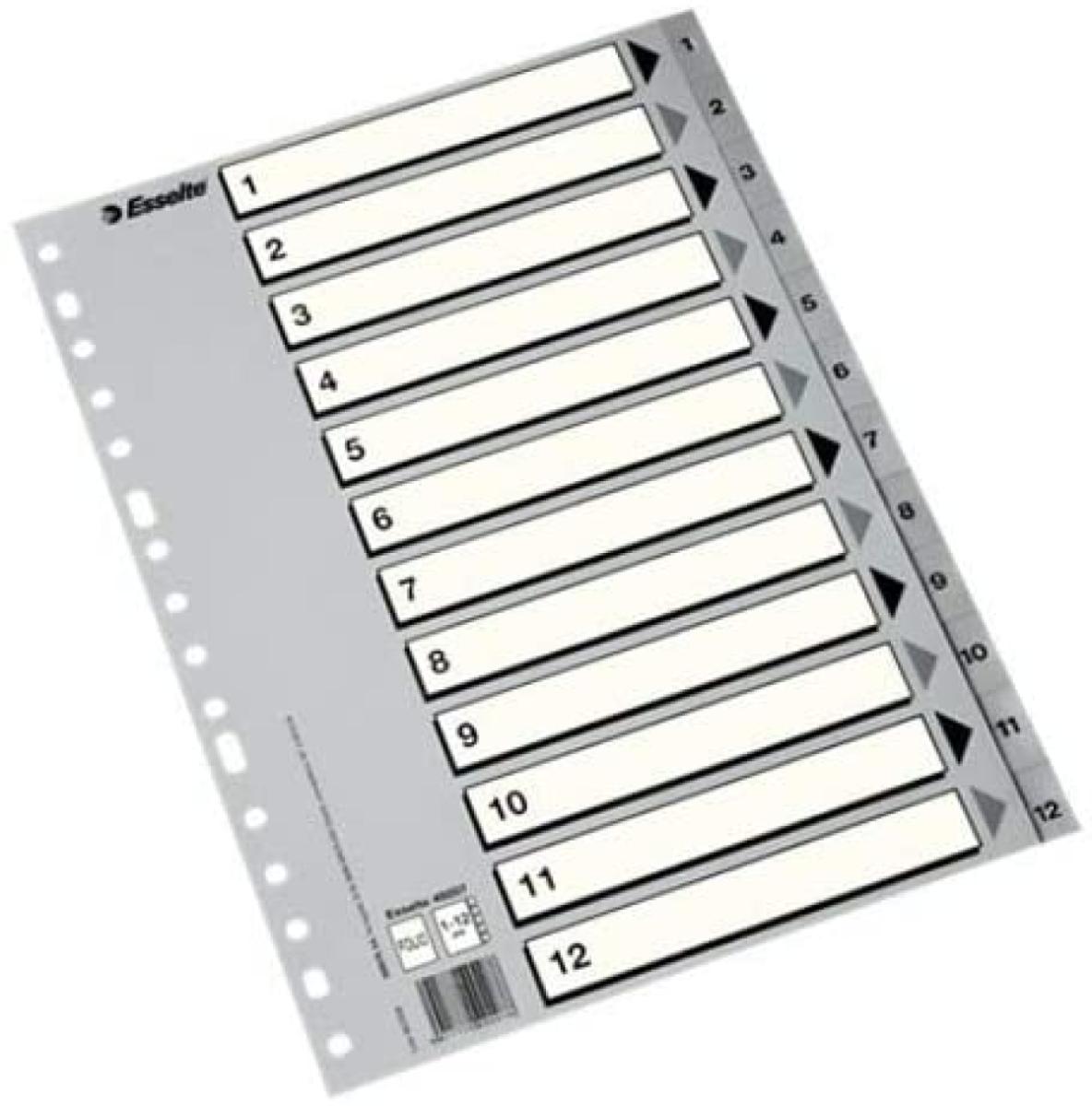 Divider A4 Polypropolene 1-12 Grey