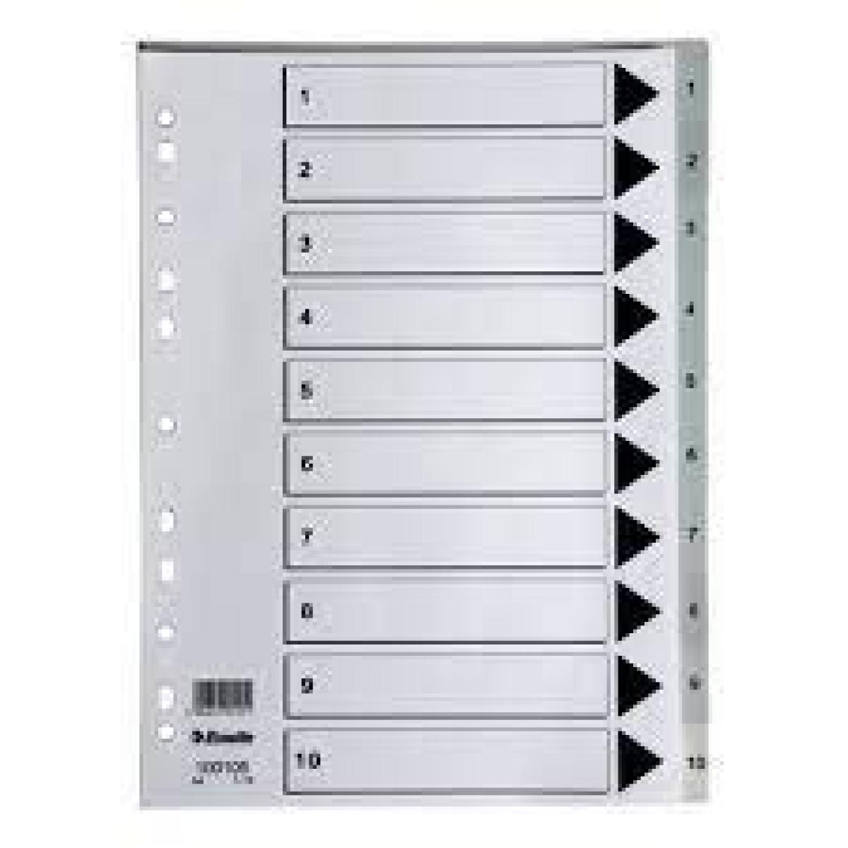 Divider A4 Polypropolene 1-10 Grey