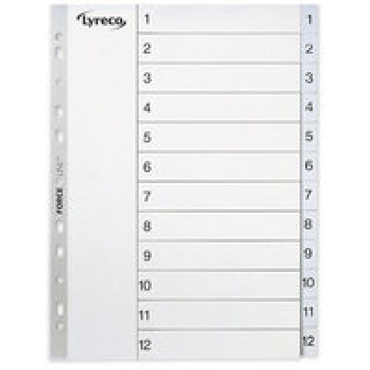 Polypropylene Divider 1-12 Tabs Grey Color A4