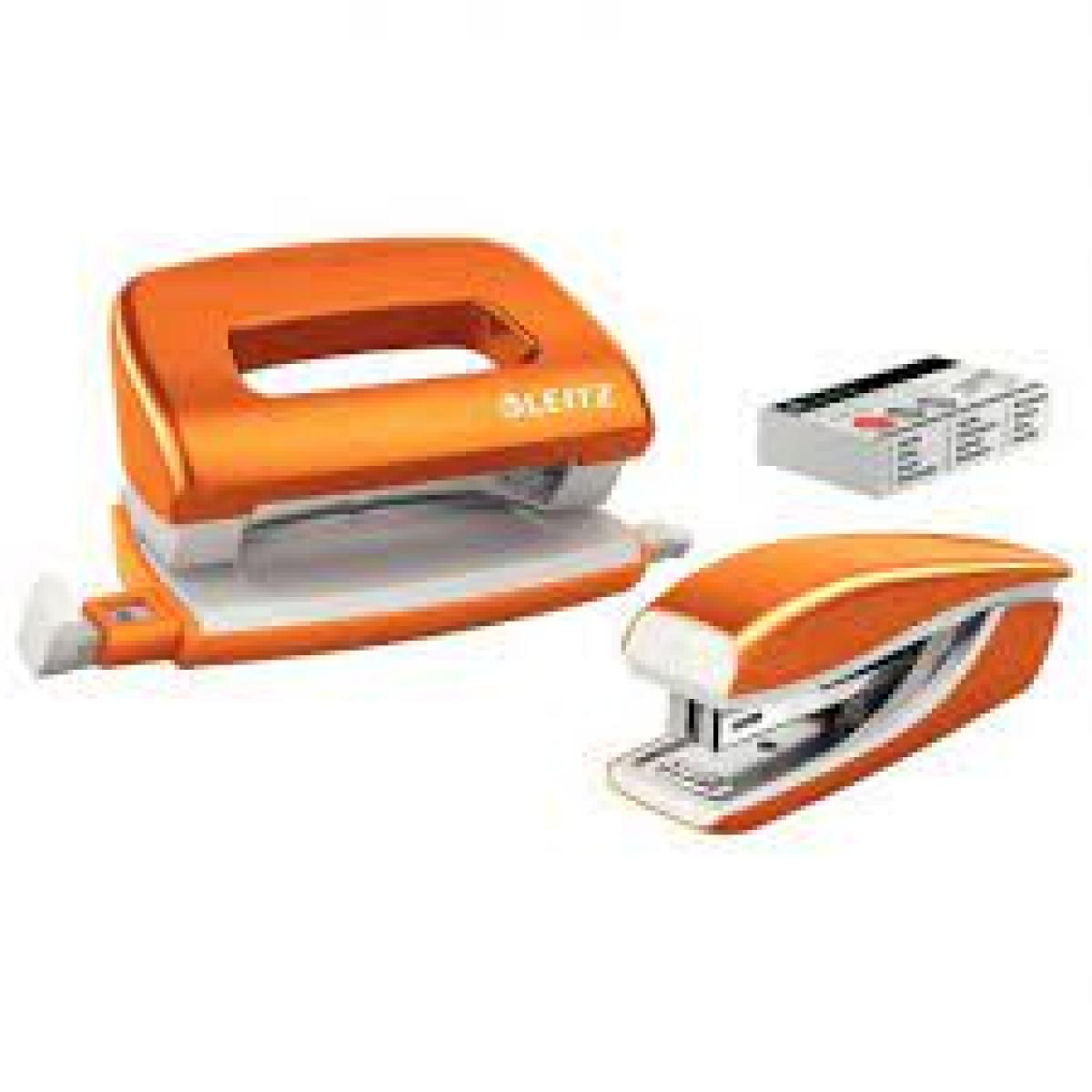 Mini Stapler + Punch - Orange