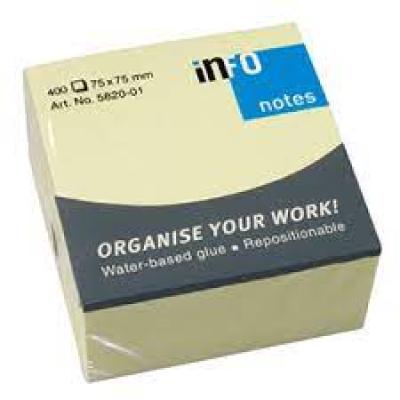 75 x 75 mm Yellow Sticky Notes Cube 400 Sheets - Yellow