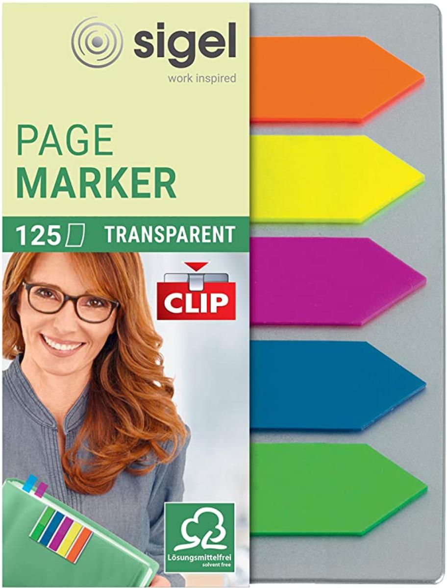 12 x 50 mm Film Page Marker On Plastic Card With Practical Clip 25 Sheets x 5 (Arrows)