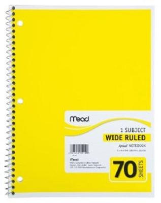 1 Subject Wide Ruled Spiral Notebook