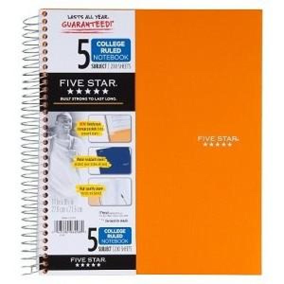 5 Subject College Ruled Notebook
