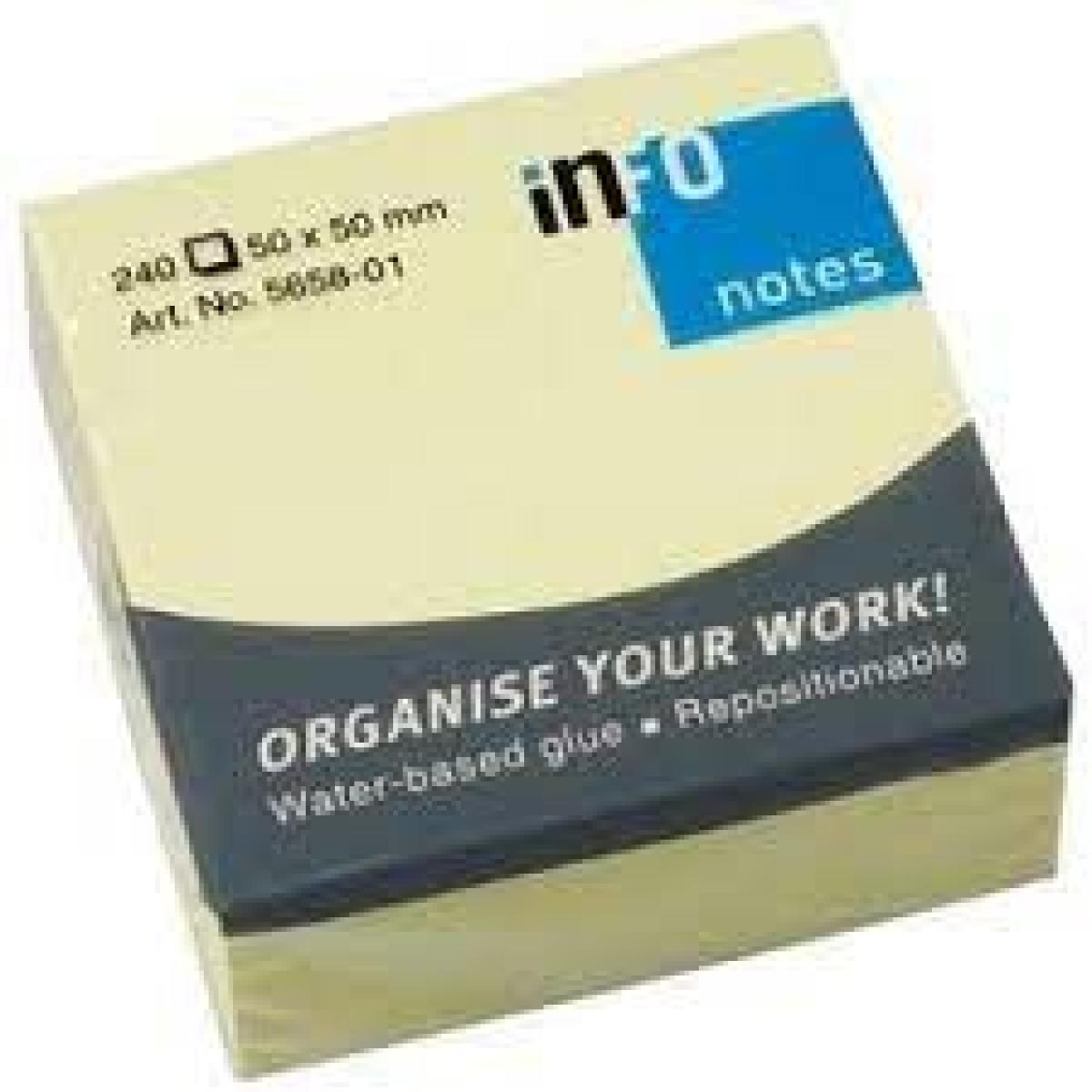 50 x 50 mm Yellow Sticky Notes Cube 240 Sheets - Yellow