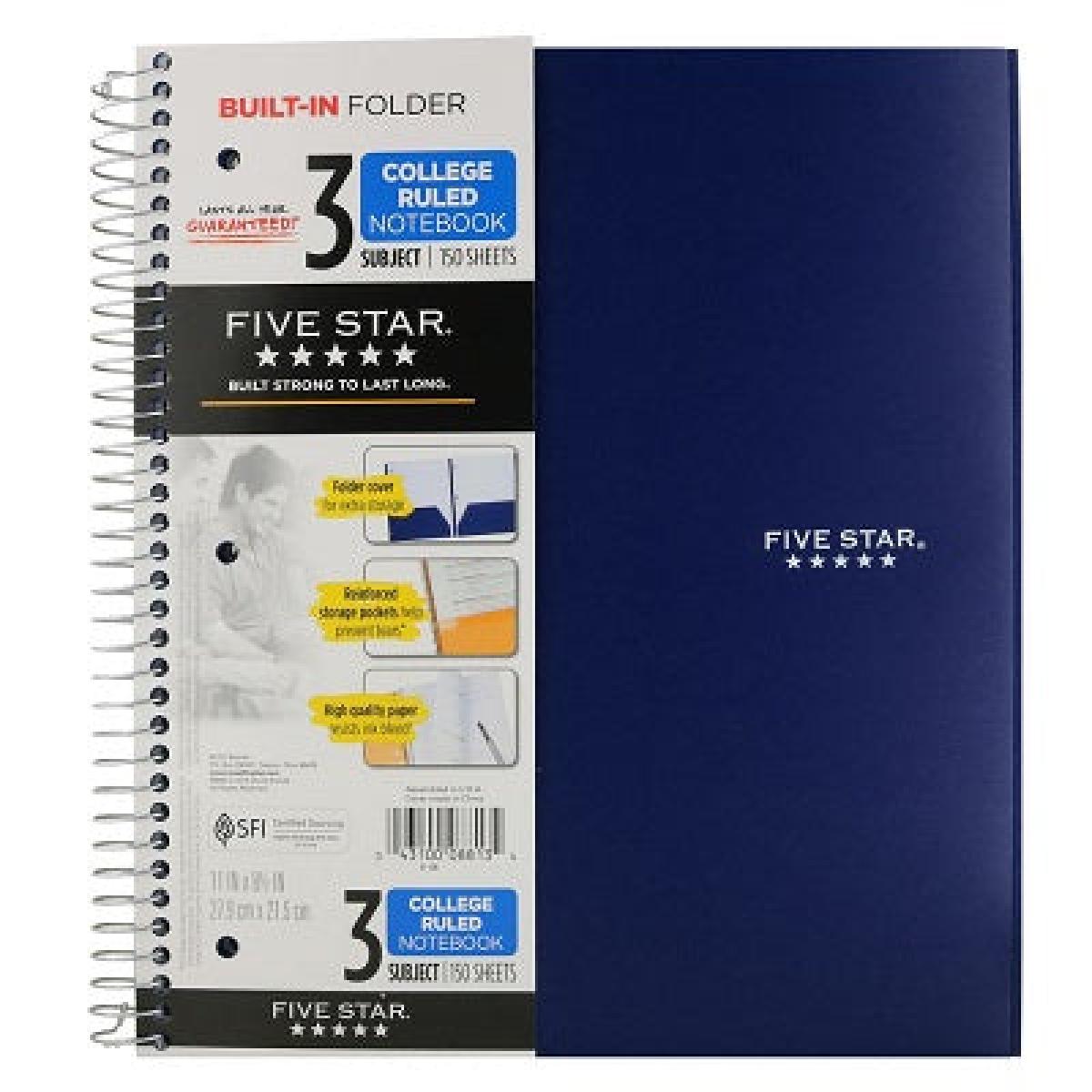 Fivestar 3 Subject College Ruled Notebook 11 x 8.5 Inches