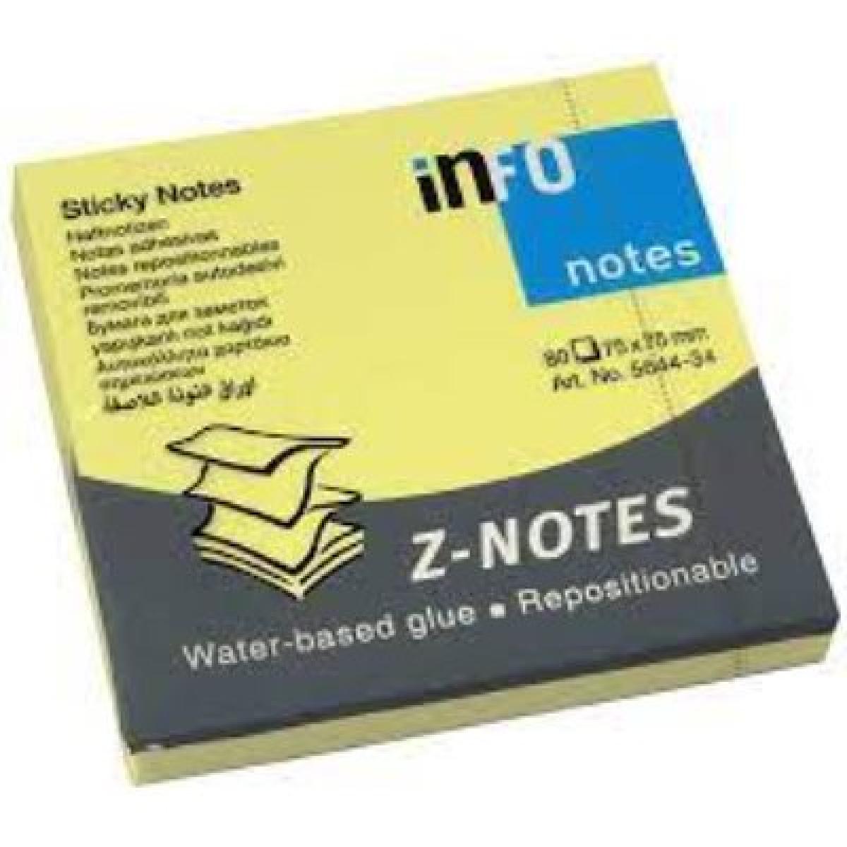75 x 75 mm Z-Notes Sticky Notes With Z-Folding 80 Sheets - Brilliant Yellow