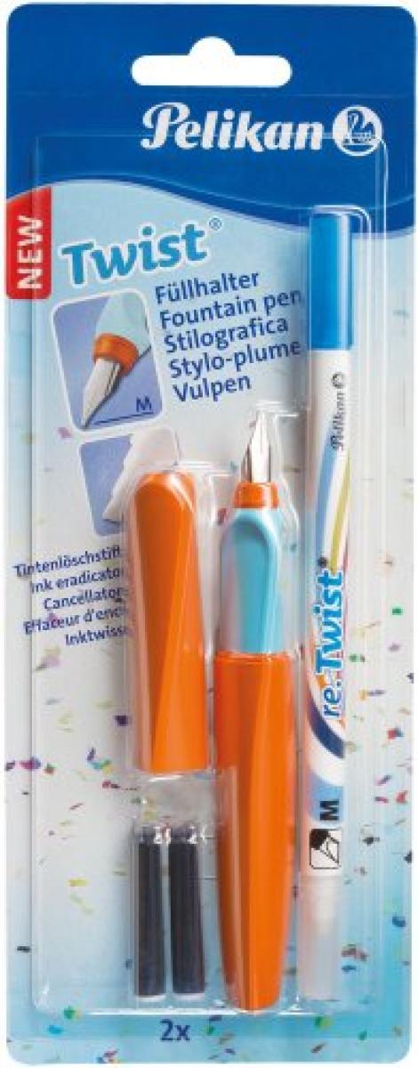 Twist Roller Pen Orange/Blue 2 Ink Cartridges + Ink Eradictor