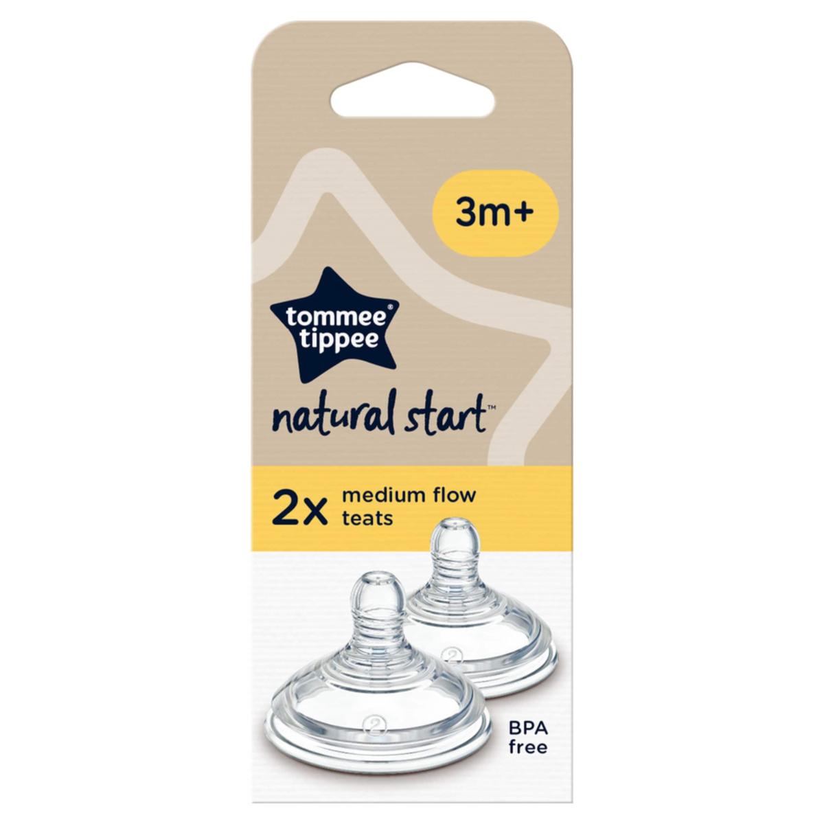 Natural Start Baby Bottle Teats Medium Flow 3 Months+ x2