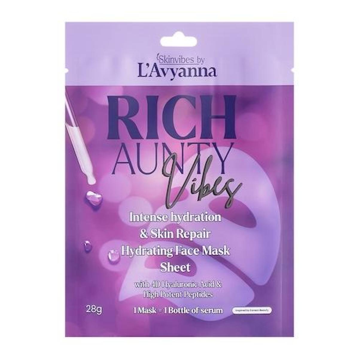 Rich Aunty Vibes Intense Hydration & Skin Repair Hydrating Face Mask Sheet With 4D Hyaluronic Acid & High Potent Peptides
