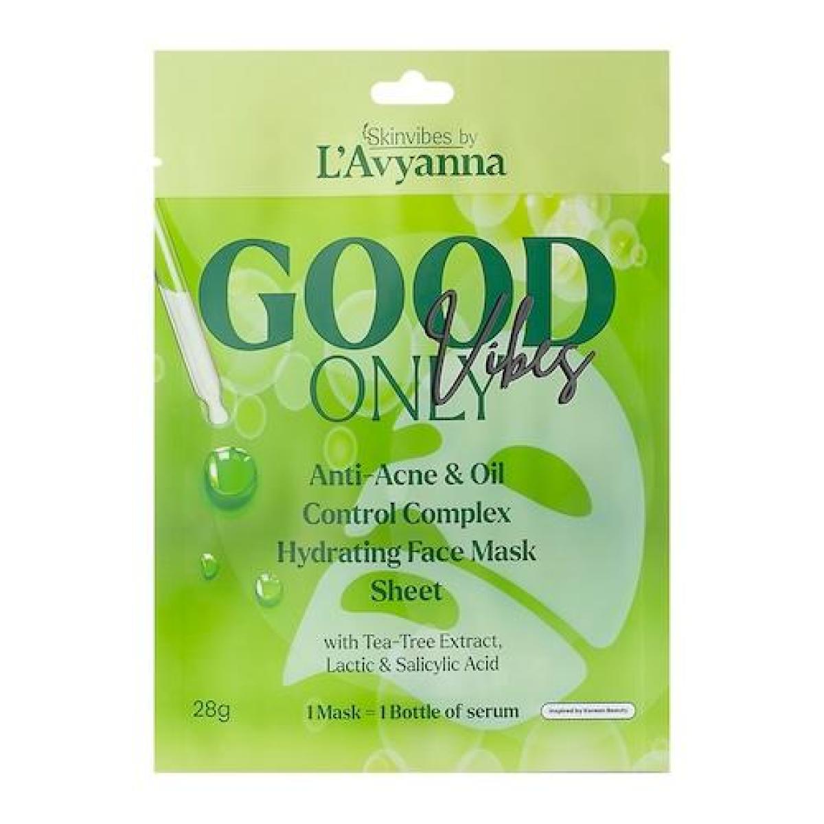 Good Vibes Only Anti-Acne & Oil Control Complex Hydrating Face Mask Sheet With Tea Tree Extract, Lactic & Salicylic Acid