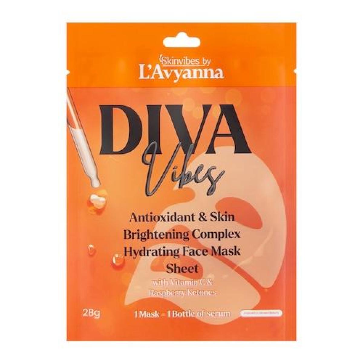 Diva Vibes Antioxidant & Skin Brightening Complex Hydrating Face Mask Sheet With Vitamin C & Raspberry Ketones