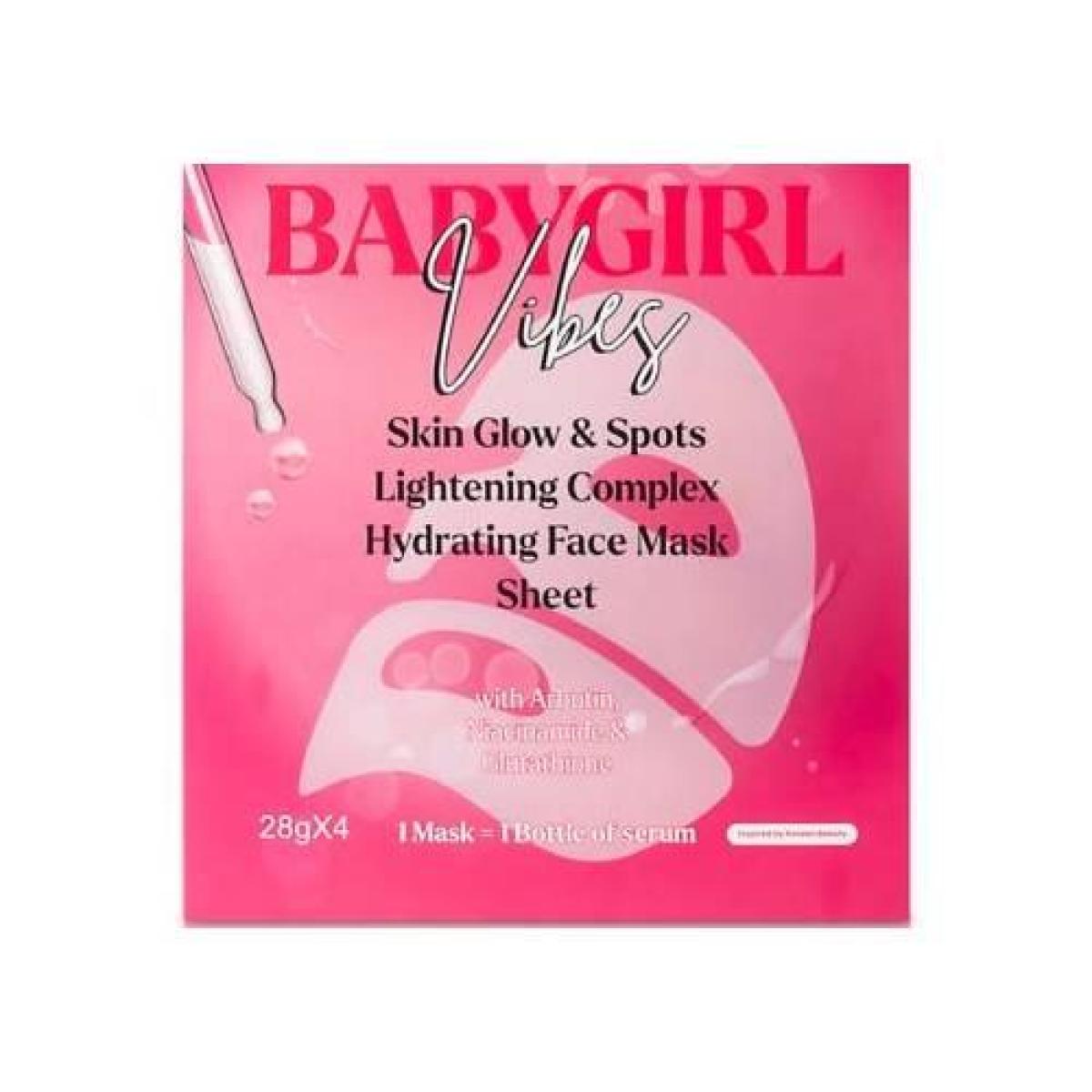 Baby Girl Vibes Skin Glow & Spots Lightening Complex Hydrating Mask Sheet With Arbutin Niacinamide Glutathione