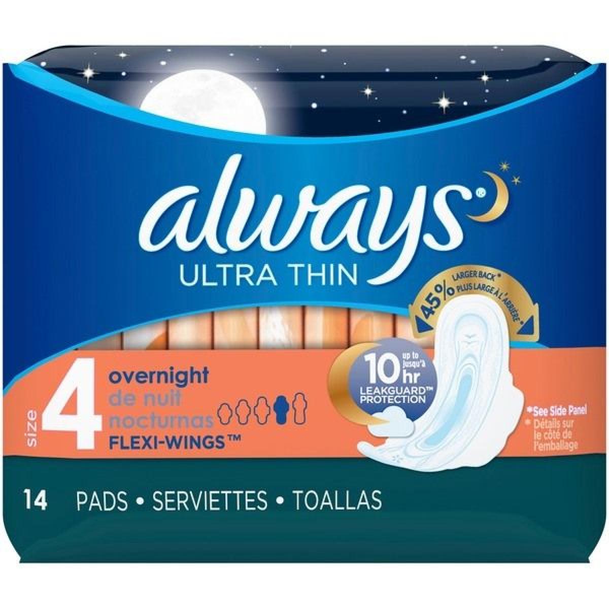 Maxi Overnight Pads With Flexi-Wings Size 4 x14