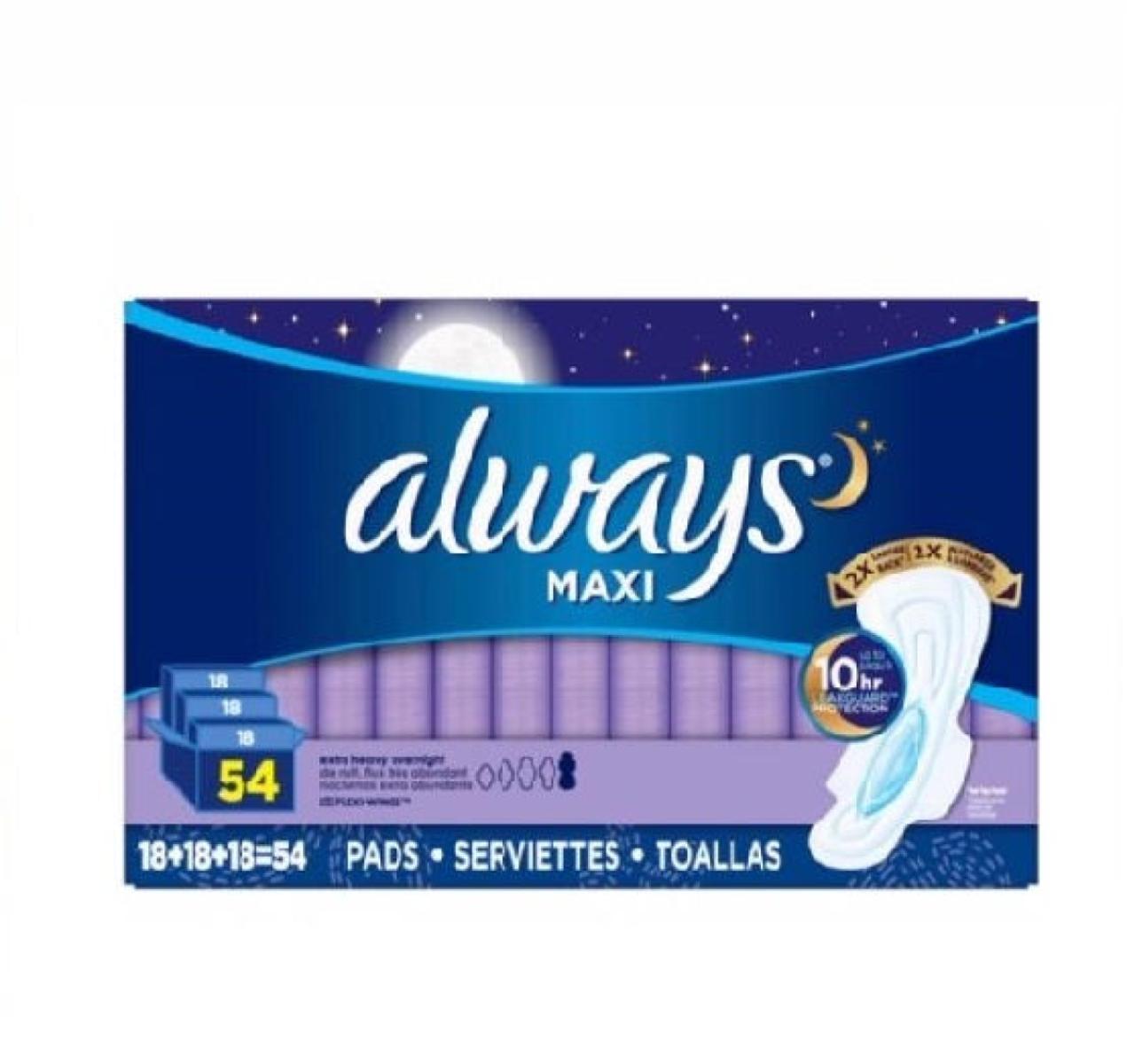 Maxi Sanitary Pads Extra Heavy Overnight With Wings x54