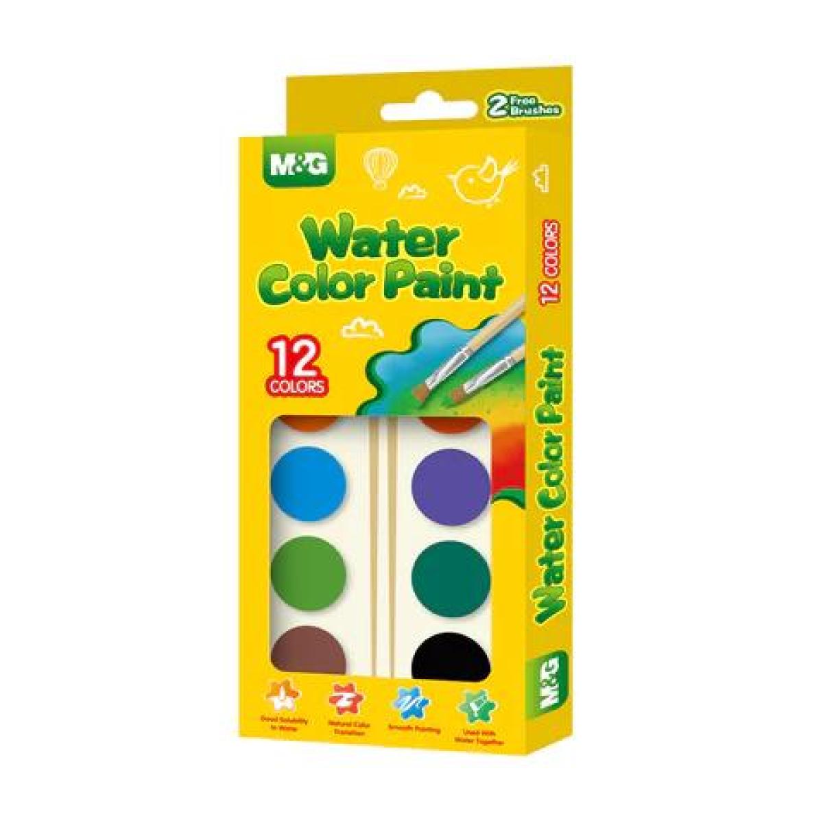 Water Colour Paint 12 Colours With 2 Brushes