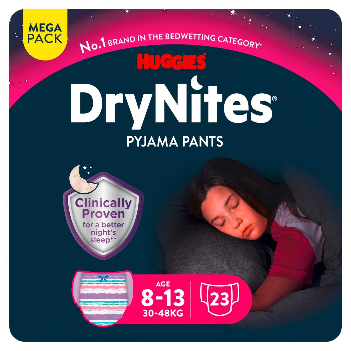 Dry Nites Bedwetting Pyjama Nappy Pants Girl 8-13 Years x 23