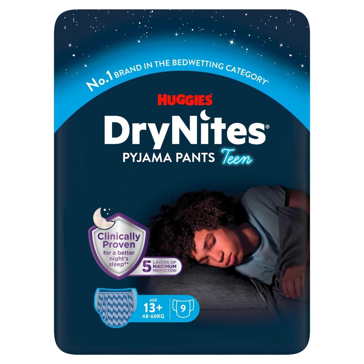 Dry Nites Bedwetting Pyjama Nappy Pants Boy 13 Years+ x 9