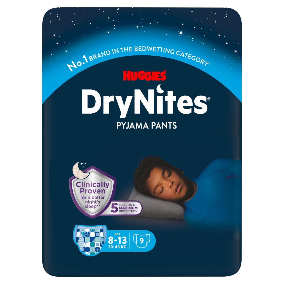 Dry Nites Bedwetting Pyjama Nappy Pants Boy 8-13 Years x 9