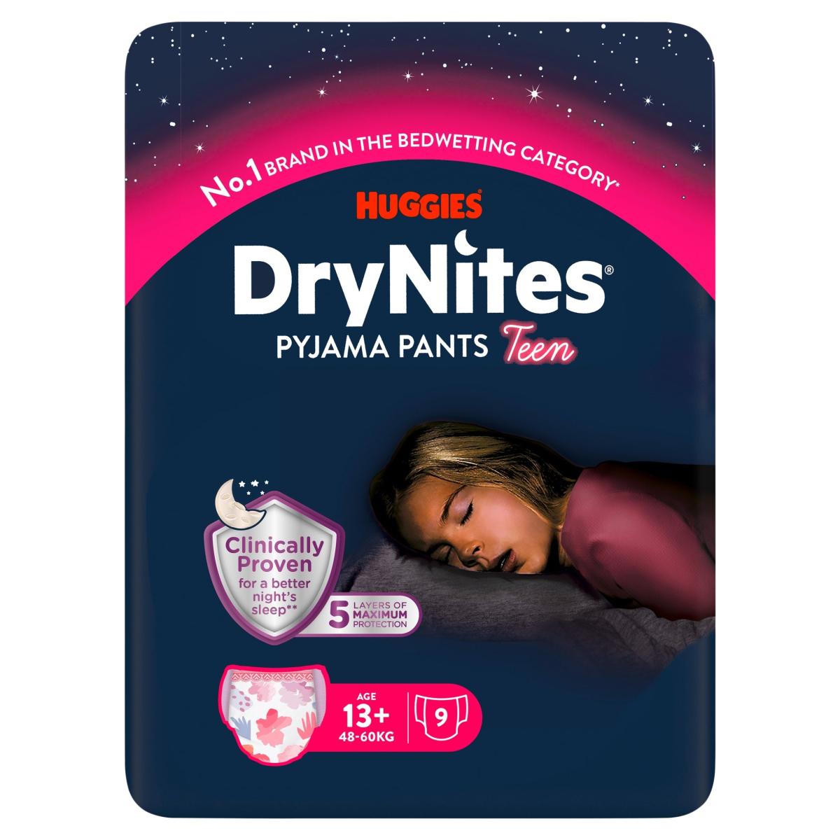 Dry Nites Bedwetting Pyjama Nappy Pants Girl 13 Years+ x 9