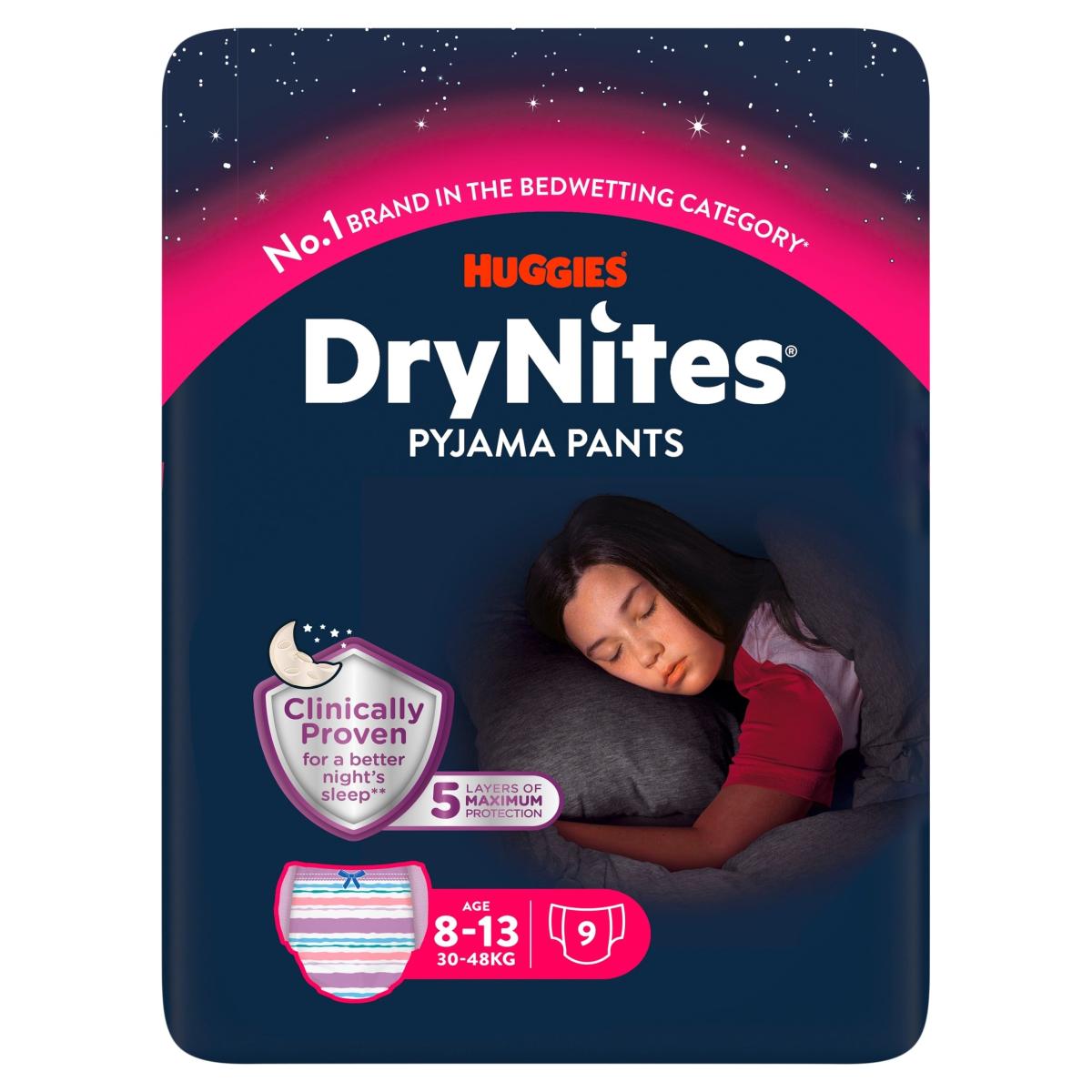 Dry Nites Bedwetting Pyjama Nappy Pants Girl 8-13 Years x 9
