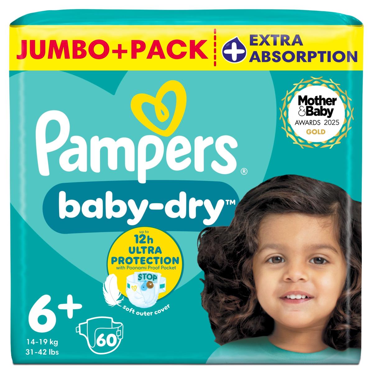 Baby-Dry Size 6+ 60 Nappies 14 kg-19 kg Jumbo+ Pack