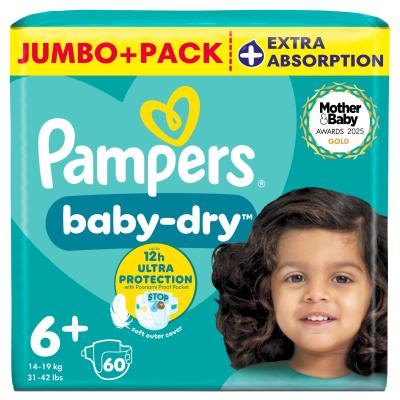 Baby-Dry Size 6+ 60 Nappies 14 kg-19 kg Jumbo+ Pack