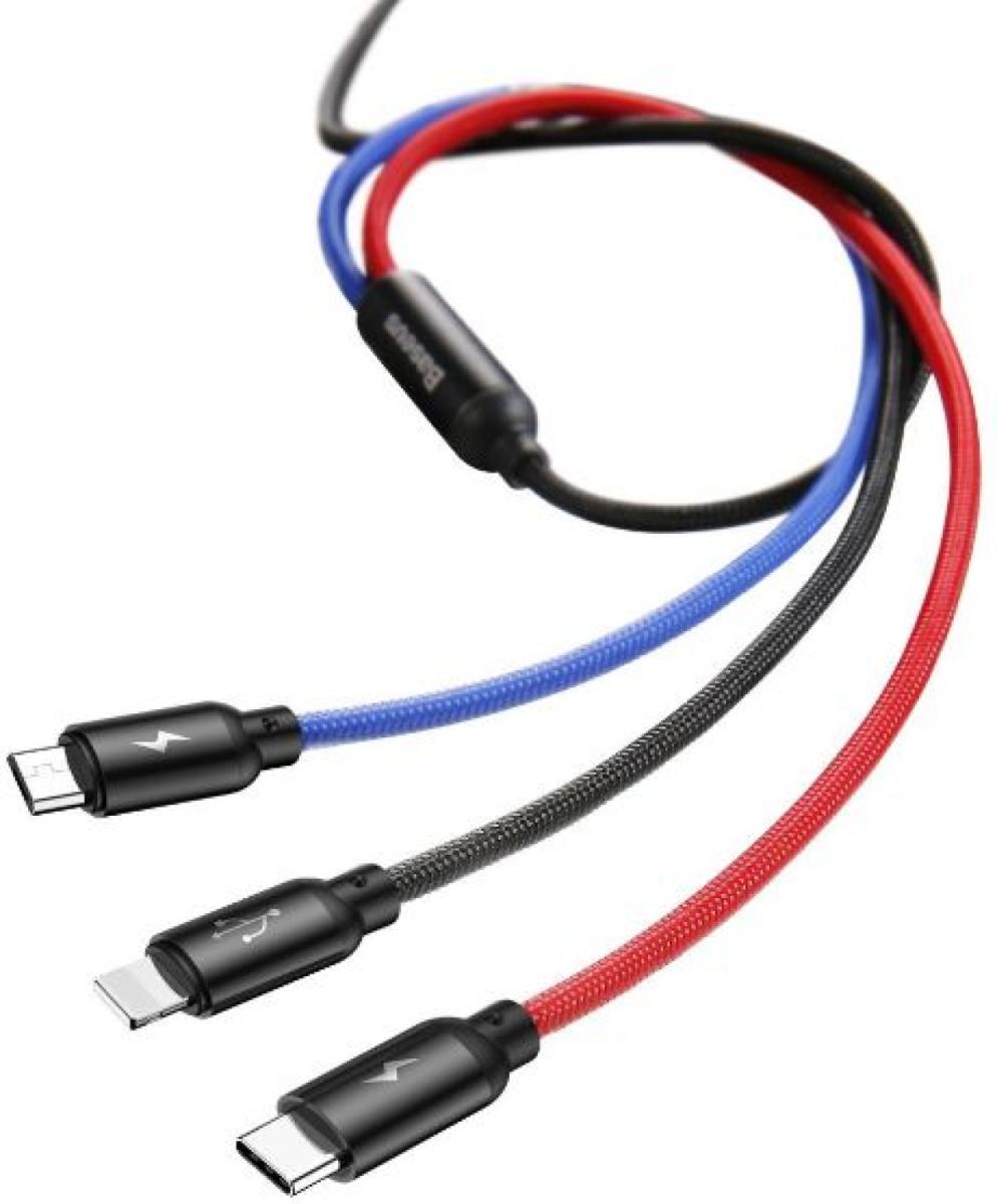 Three Primary Colors 3 in 1 USB Cable Black 1.2 m